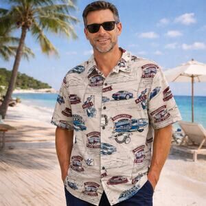 Newport Blue Racing Y2K Men Top XL Dad Shirt Nascar Americana Daytona Indy